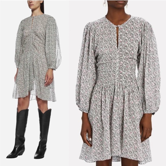 Étoile Isabel Marant Marili Ruched Blouson-Sleeve Dress, Size US4|FR34 New w/Tag - Picture 10 of 10